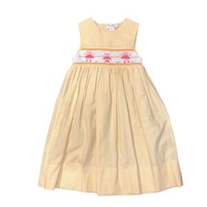 Rosalina Collections Yellow Seersucker Smocked Bishop Ballerina Bear Dress 4T